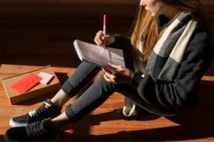 woman writing romantic love letter someone